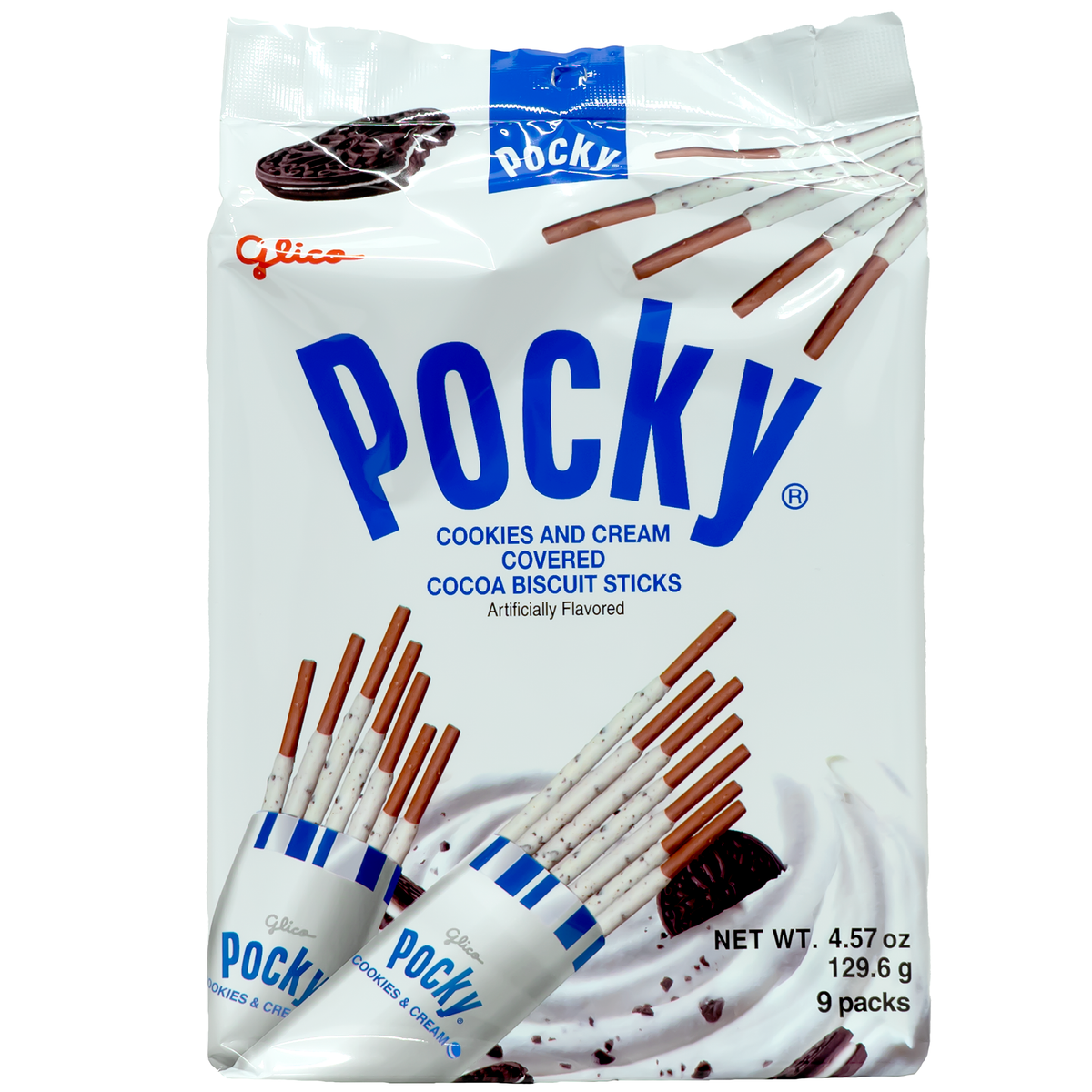 Glico Pocky Cookies Cream Covered Biscuit Sticks Family Size 129.6g
