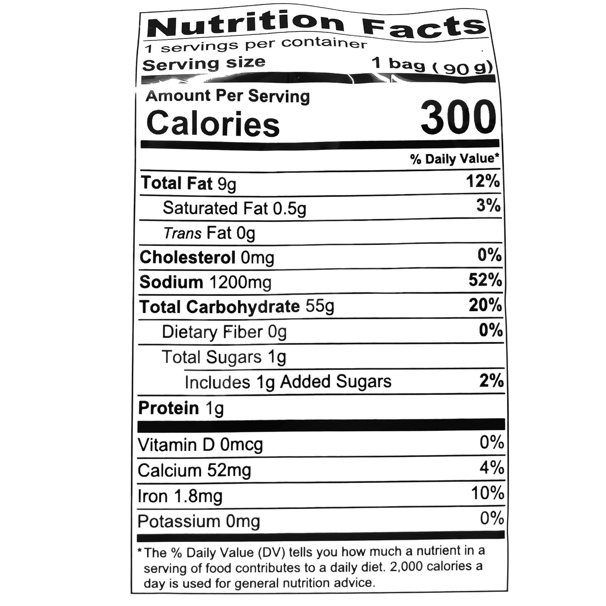 nutrition facts of Guangyou Chongqing Instant Noodle Hot Sour Flavor 90g - 4 Bags