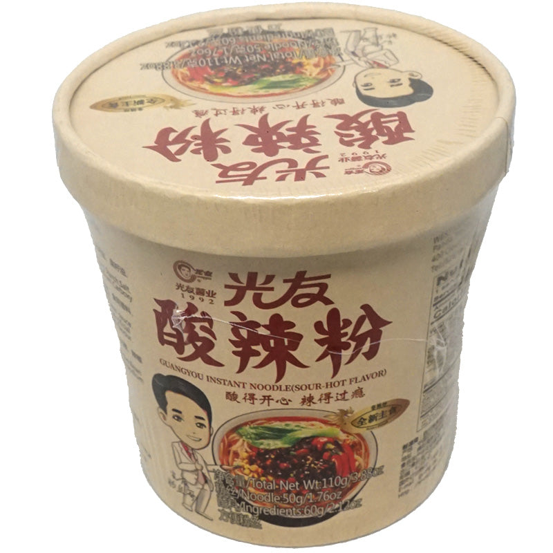top and front angle of Guangyou Instant Noodles Sour Hot Flavor 110g