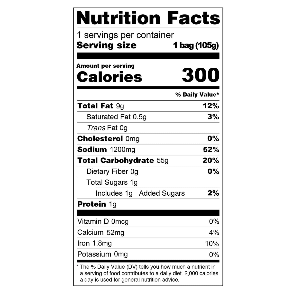 Guangyou Sour Hot Flavor Instant Noodles 105g - 5 Bags nutrition facts