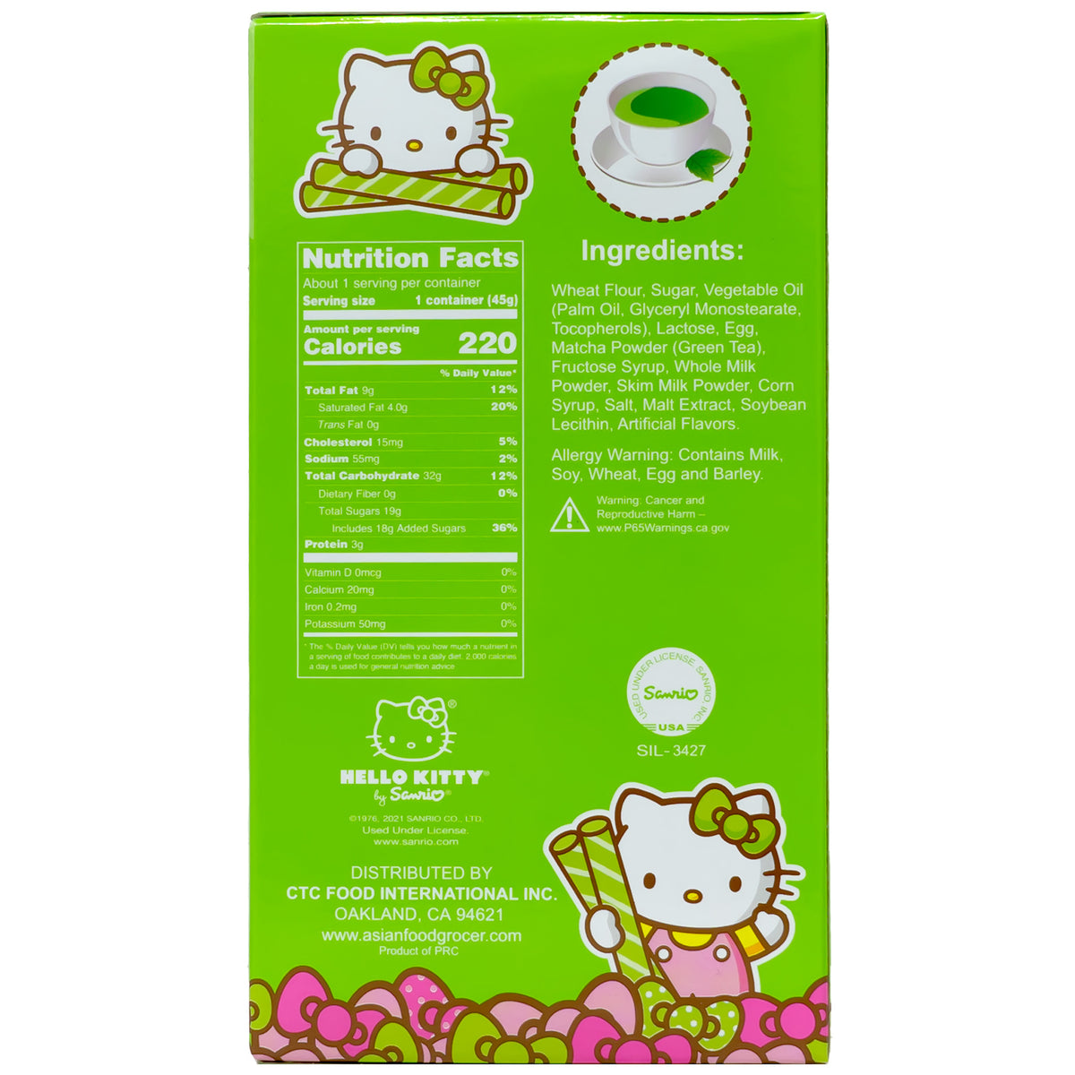 Hello Kitty Wafer Cookies Green Tea Flavor 45g