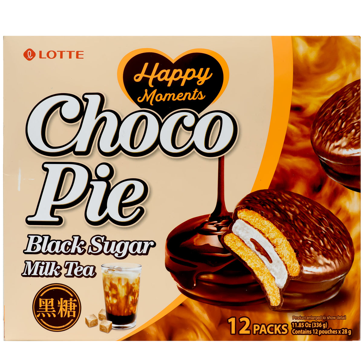 Lotte Choco Pie Black Sugar Milk Tea Flavor - 12 Pack 336g
