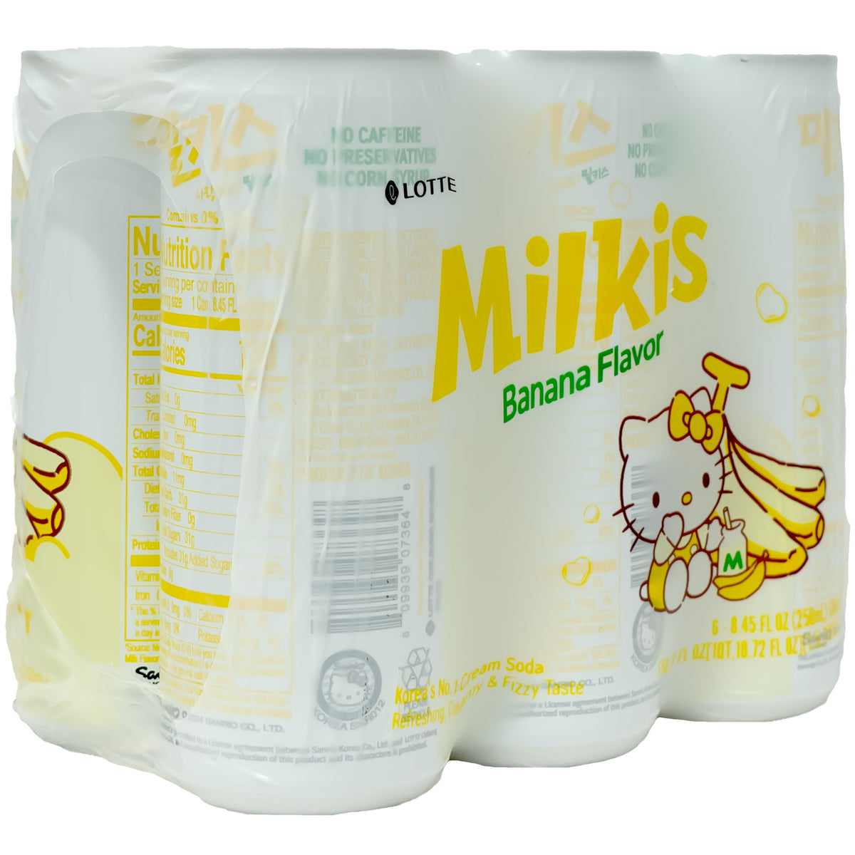 Lotte Milkis Carbonated Drink Banana Flavor 250ml - 6 Cans