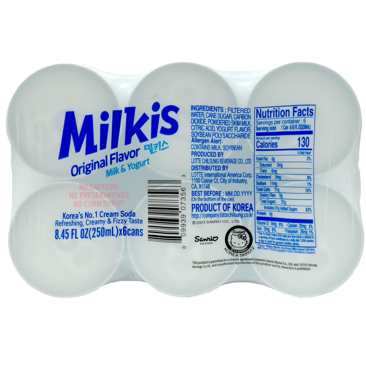 Lotte Milkis Carbonated Drink Milk Yogurt Flavor 250ml - 6 Cans