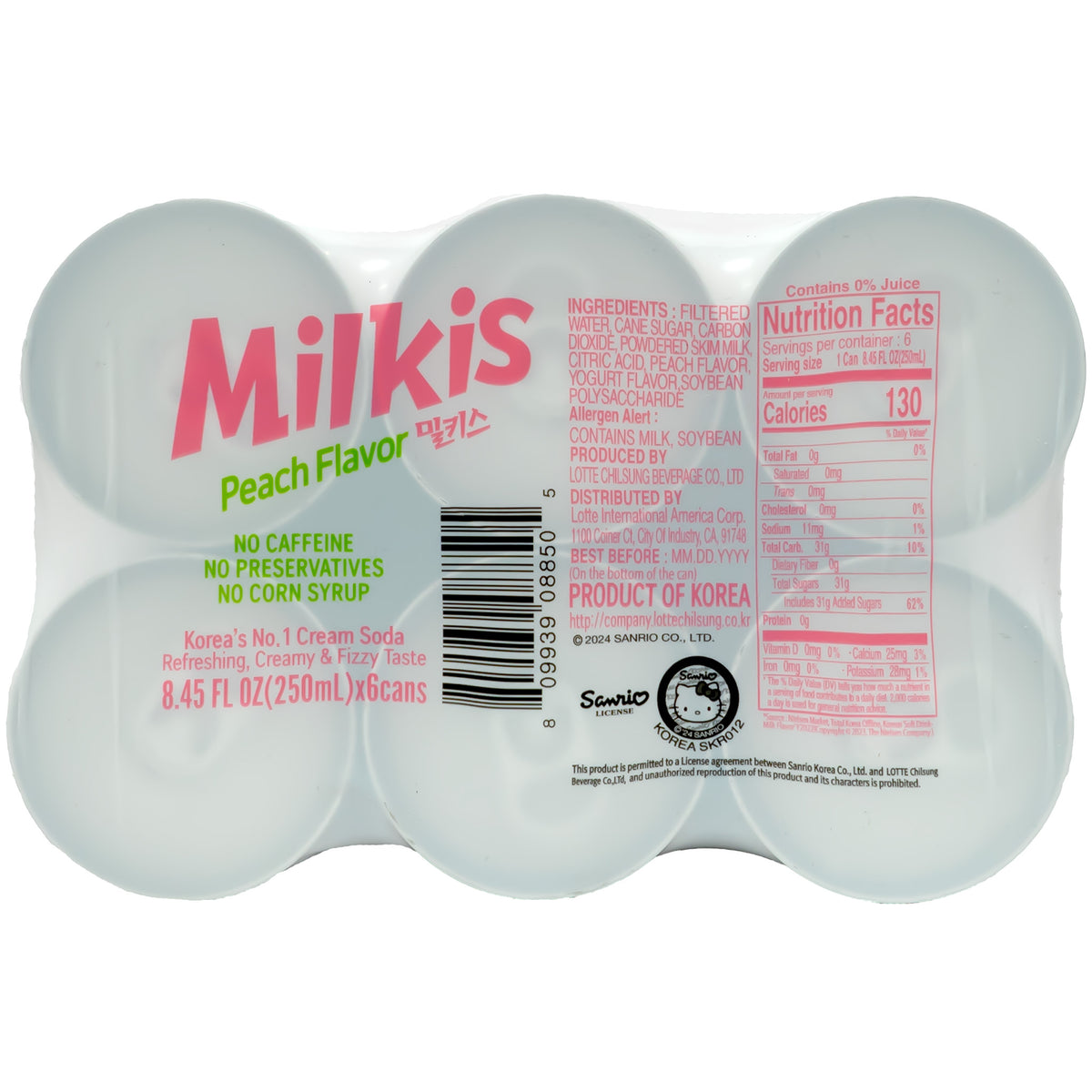 Lotte Milkis Carbonated Drink Peach Flavor 250ml - 6 Cans