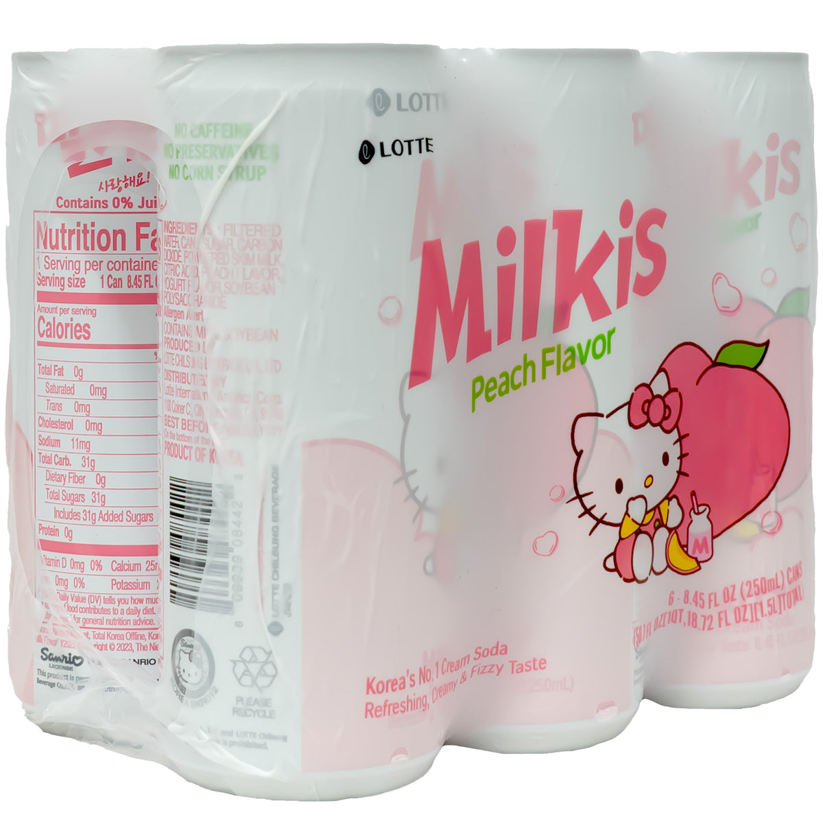 Lotte Milkis Carbonated Drink Peach Flavor 250ml - 6 Cans