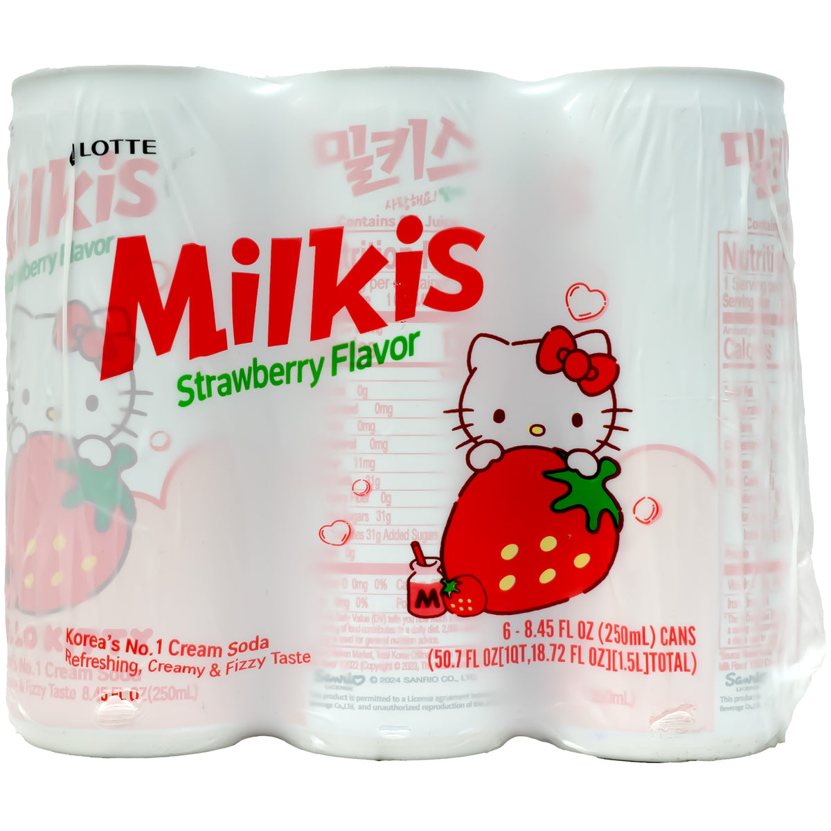 Lotte Milkis Carbonated Drink Strawberry Flavor 250ml - 6 Cans