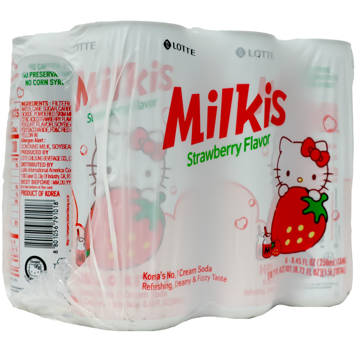 Lotte Milkis Carbonated Drink Strawberry Flavor 250ml - 6 Cans