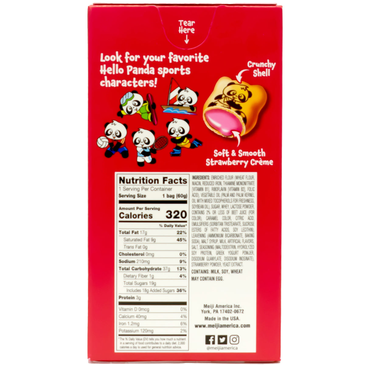 Meiji Hello Panda Cookies Filled with Strawberry Cream 60g