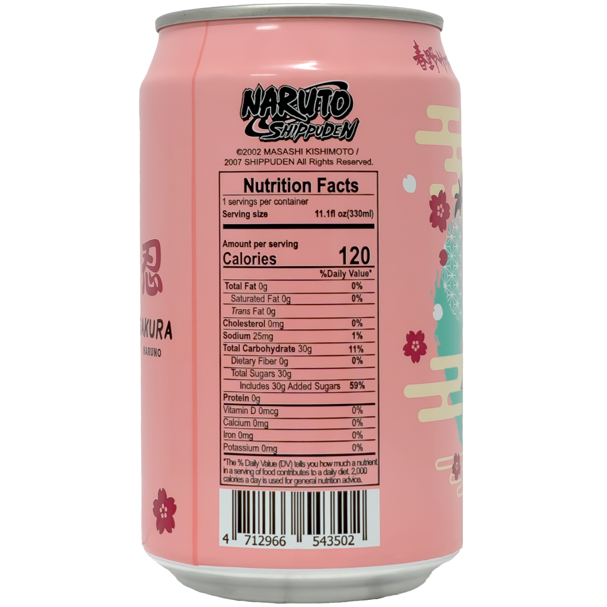 Back of can which contains nutrition label and ingredients