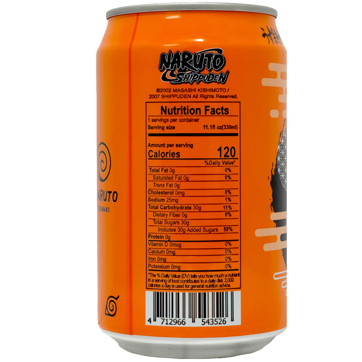 Back of can which includes nutrition label and ingredients