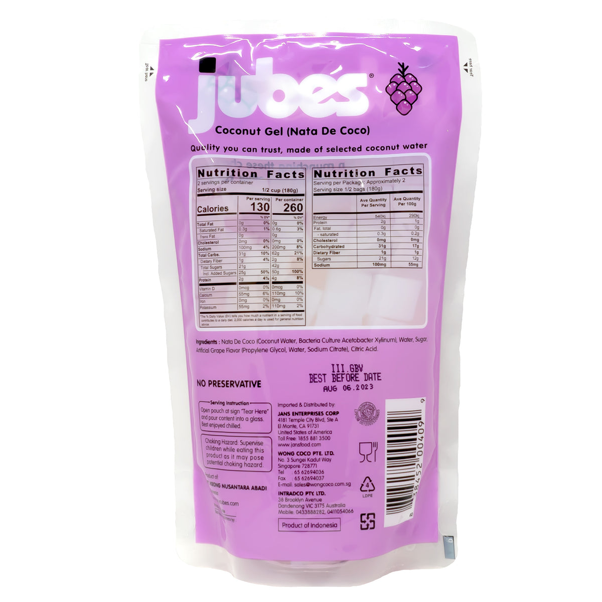 Wong Coco Jubes Nata De Coco Grape Flavor 360g
