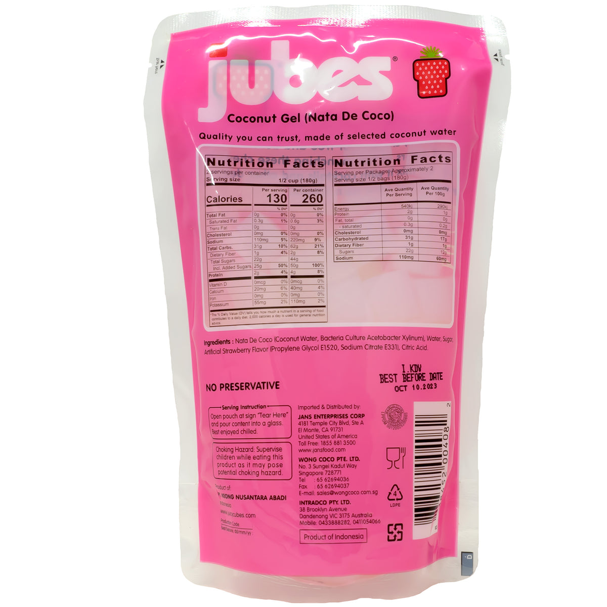 Wong Coco Jubes Nata De Coco Strawberry Flavor 360g