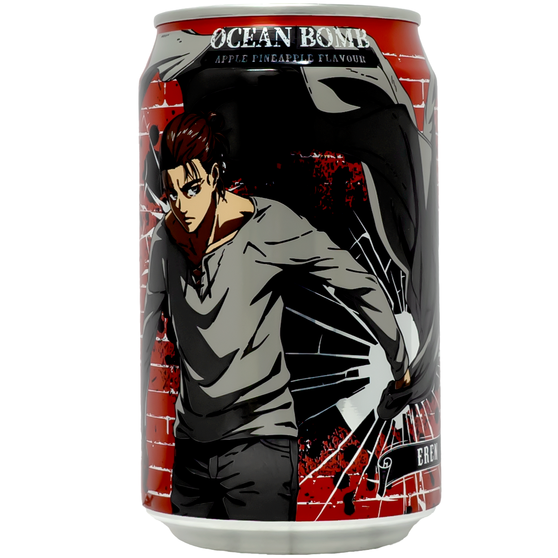 The package features a dynamic and intense character from the series, set against a dramatic background that showcases their determination and strength. The artwork is vibrant and eye-catching, making it not only a delicious drink but also a collectible item for fans. The character's fierce expression and powerful stance add an exciting touch to the overall design.