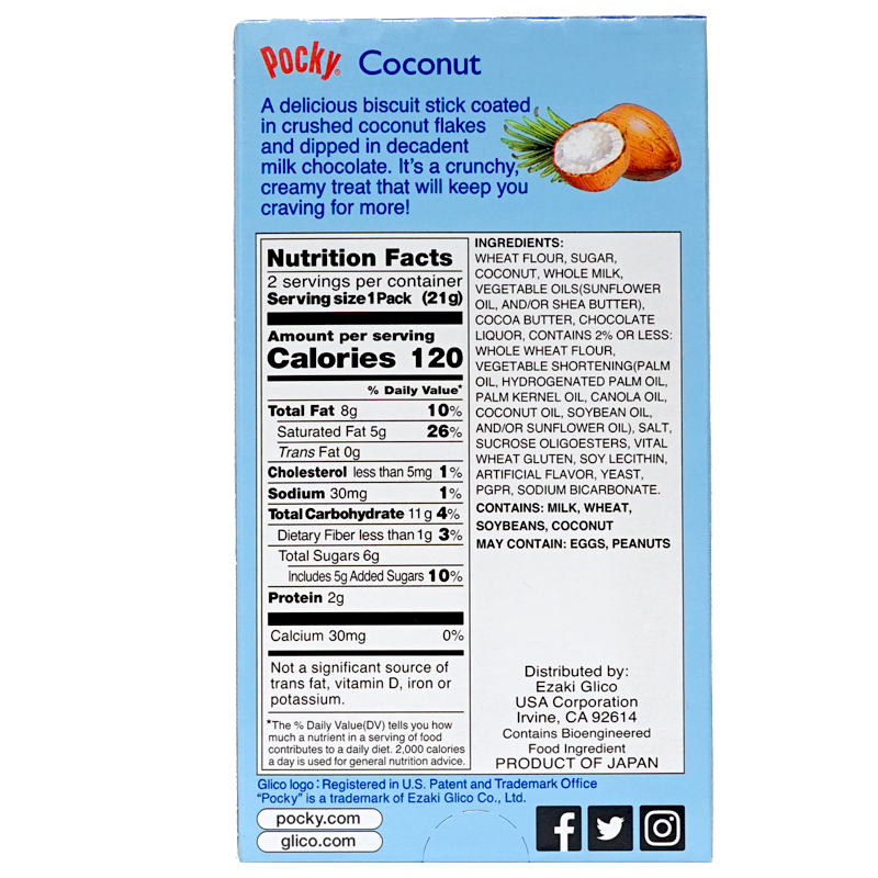 Glico Pocky Chocolate Covered Biscuit Sticks Coconut Flavor 41g