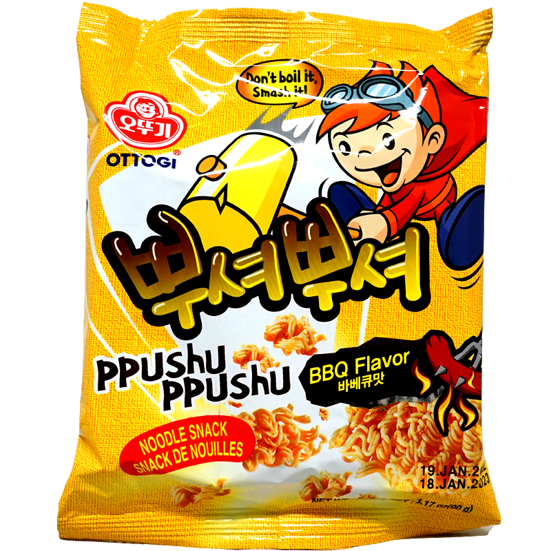 Ottogi Ppushu Ppushu Ramen Snack Korean BBQ Flavor 90g