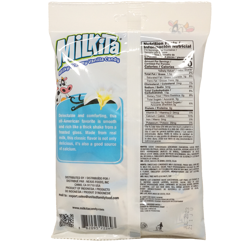 Back of the product which contains nutrition label and ingredients