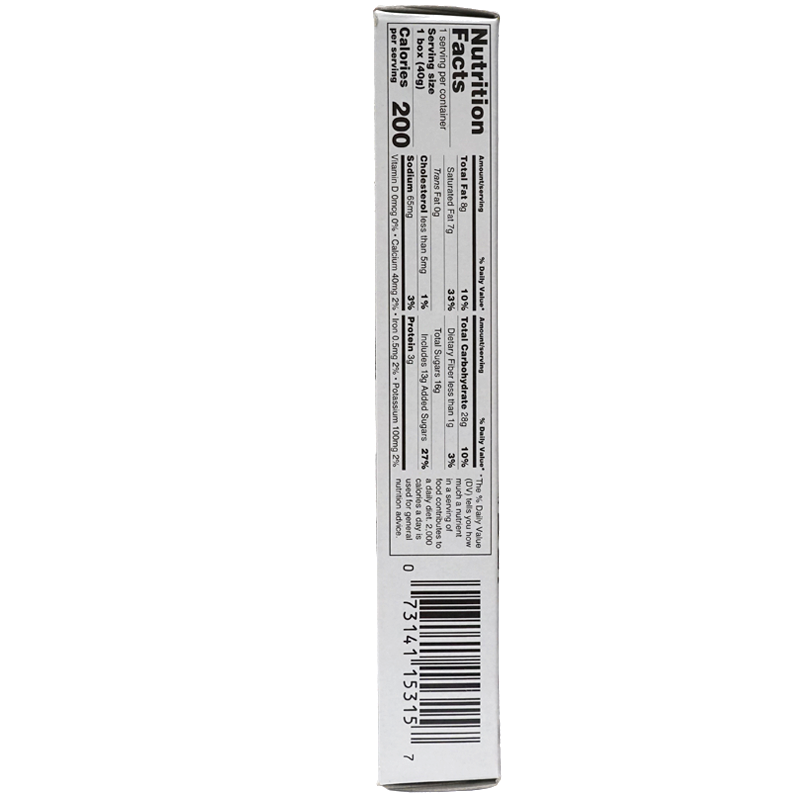 Back of product which contains nutrition label and ingredients