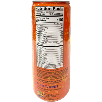 Back of can which includes nutrition label and ingredients