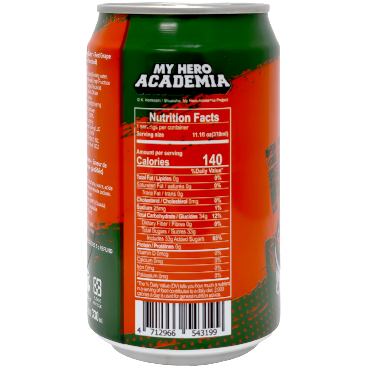 Back of can which includes nutrition label and ingredients