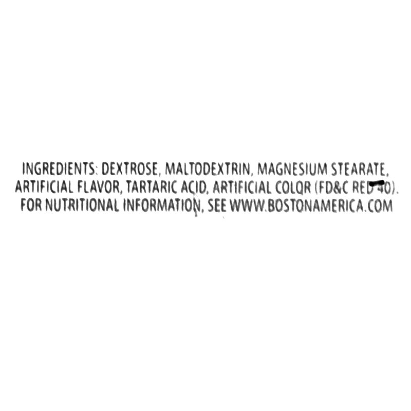 The ingredients in this product are dextrose, maltodextrin, magnesium stearate, artificial flavors, tartaric acid, and artificial color (Red 40). The artificial flavor used is cherry.