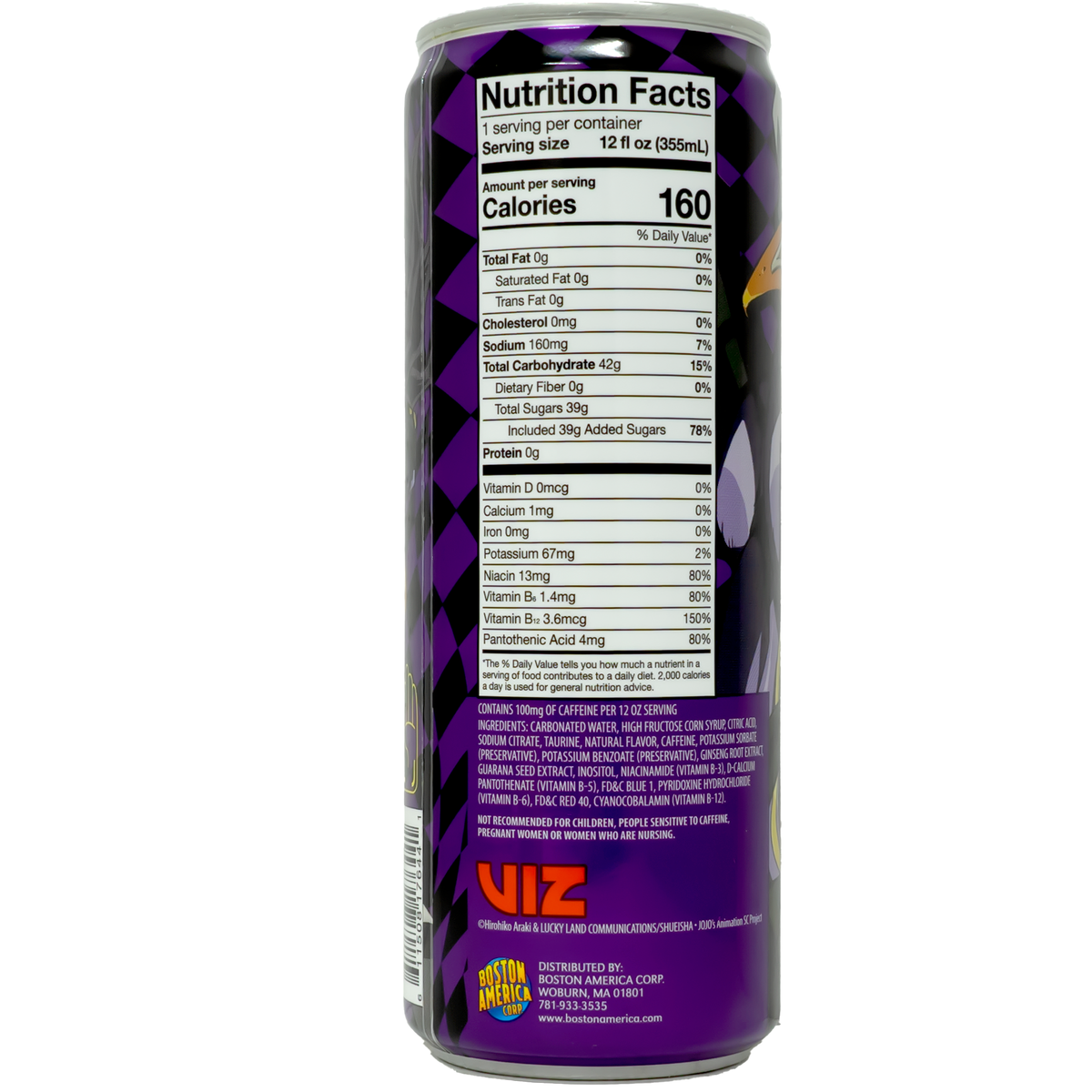 Back of can which includes nutrition label and ingredients