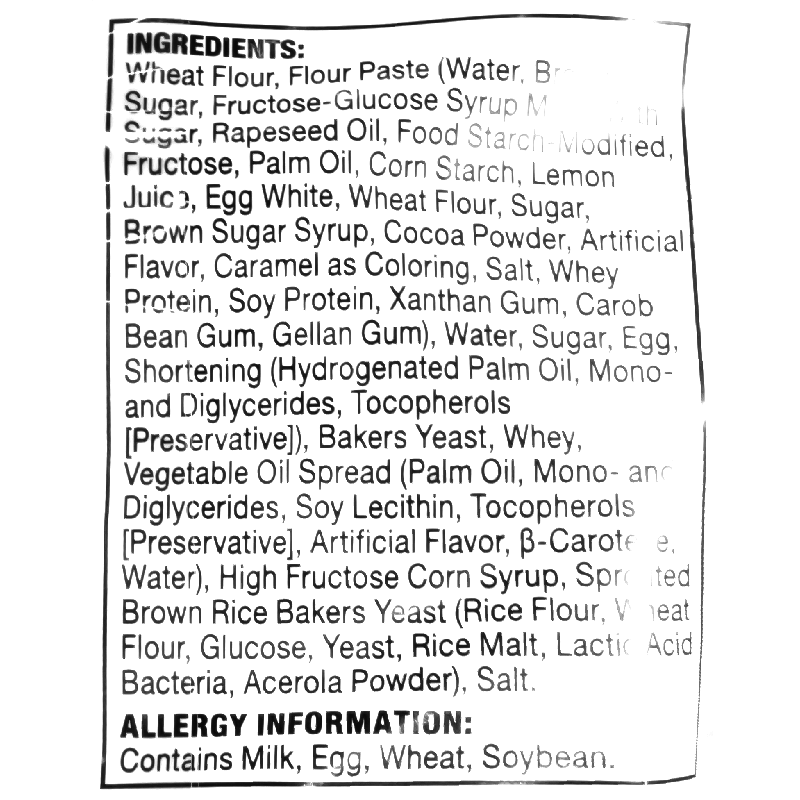 Ingredients contains milk, egg, wheat and soybeans