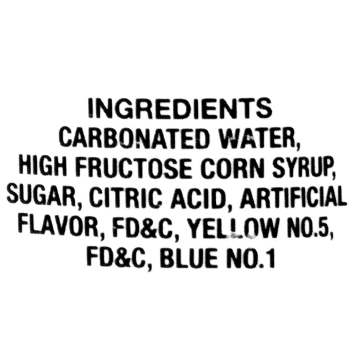 This delightful drink includes carbonated water, high fructose corn syrup, sugar, citric acid, artificial flavor, and coloring agents FD&amp;C Yellow No.5 and FD&amp;C Blue No.1. Enjoy the sweet and tangy taste of melon in every sip.