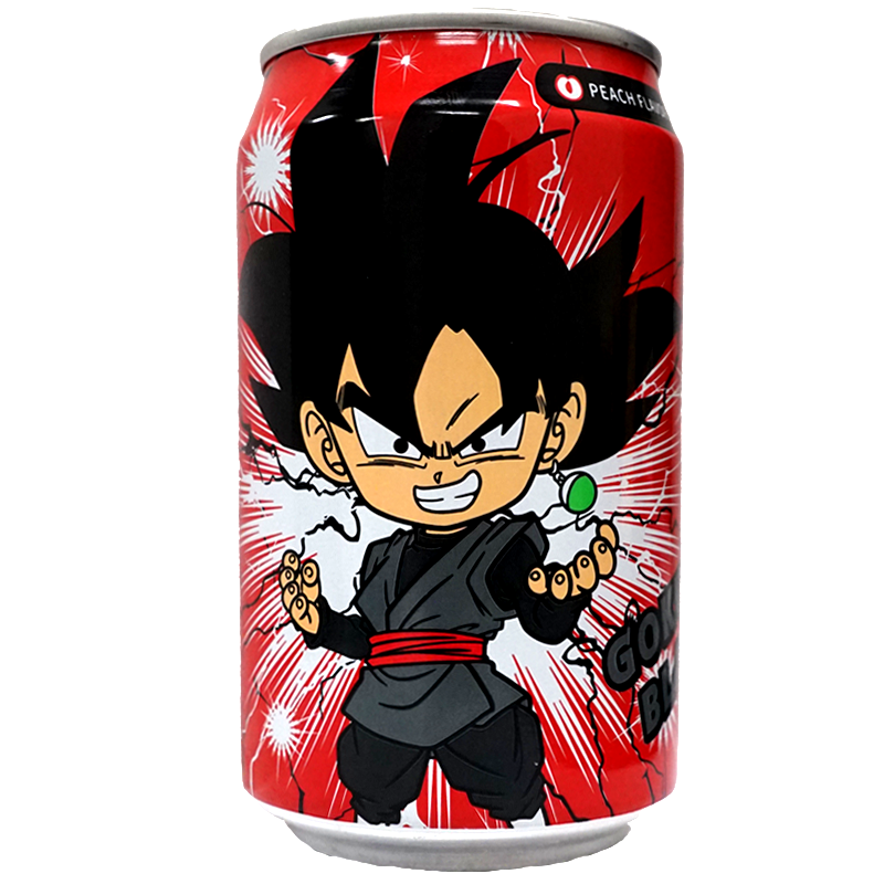 The can features a dynamic and colorful design, showcasing a fierce character against a backdrop of energy bursts. The bold red background enhances the striking visual appeal, making it an eye-catching addition to any collection.