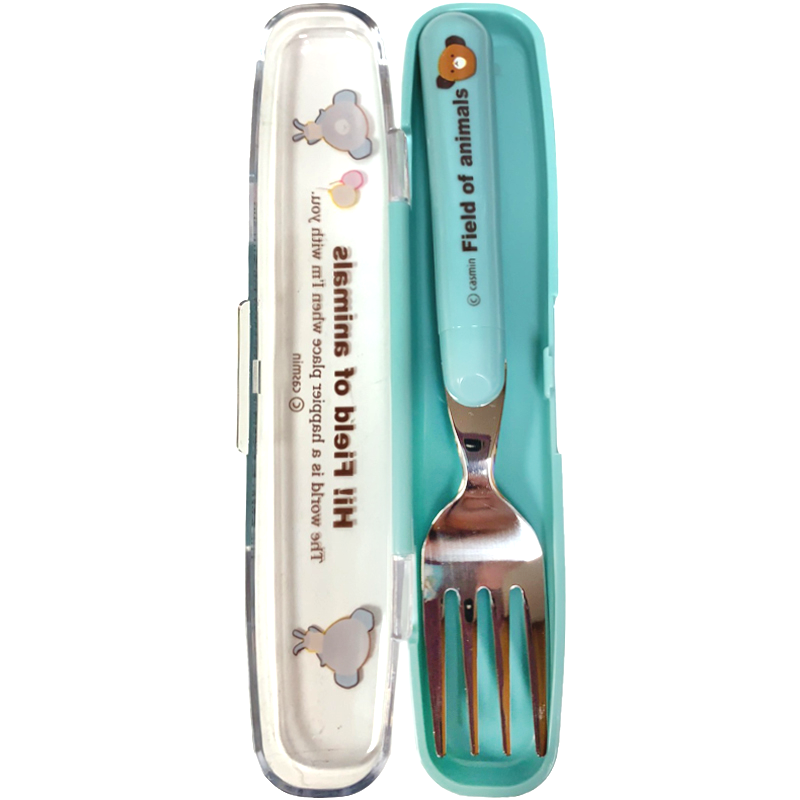 Japanese Kids Bento Fork with Blue Case Bear