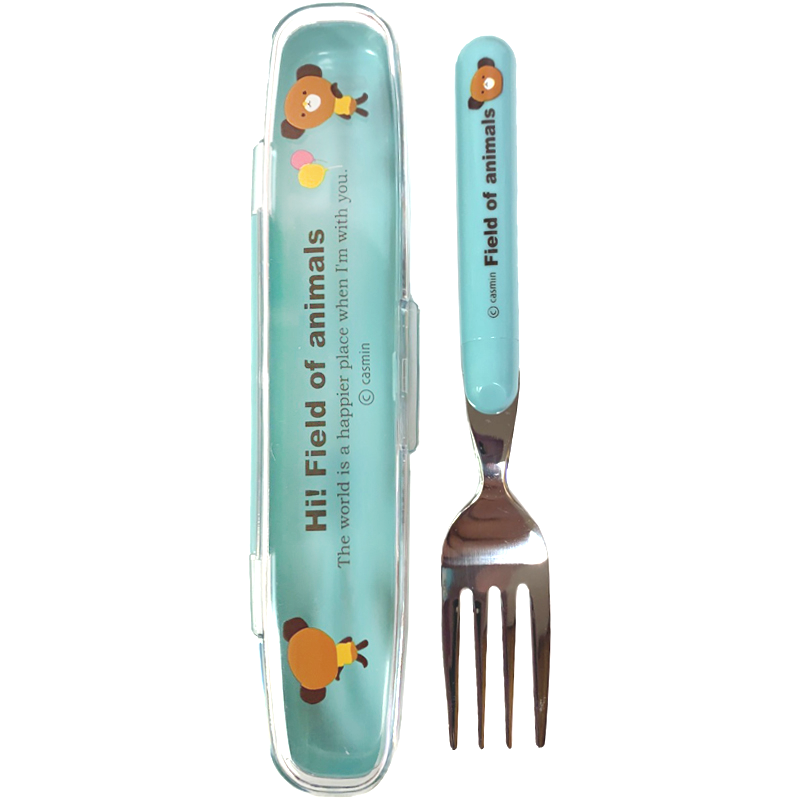 Japanese Kids Bento Fork with Blue Case Bear