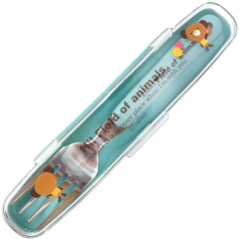 Japanese Kids Bento Fork with Blue Case Bear