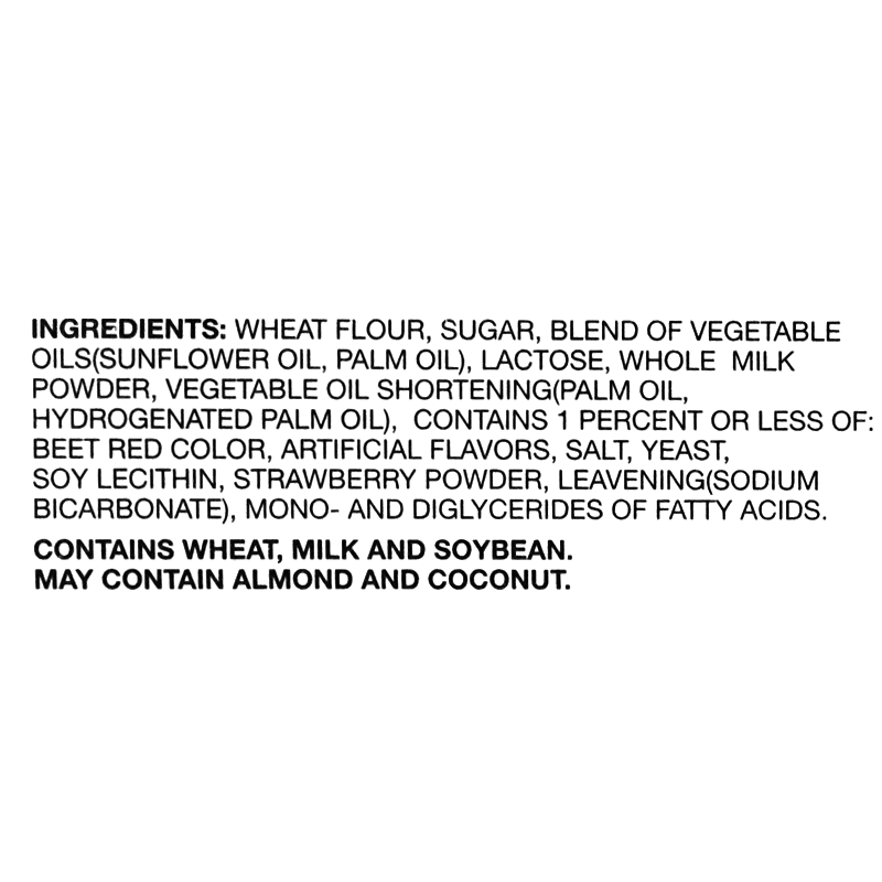 Ingredients contains wheat, milk and soybeans. May contain almond and coconut
