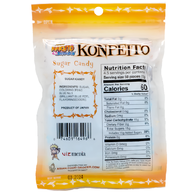 View of the back that contains nutrient label and ingredients